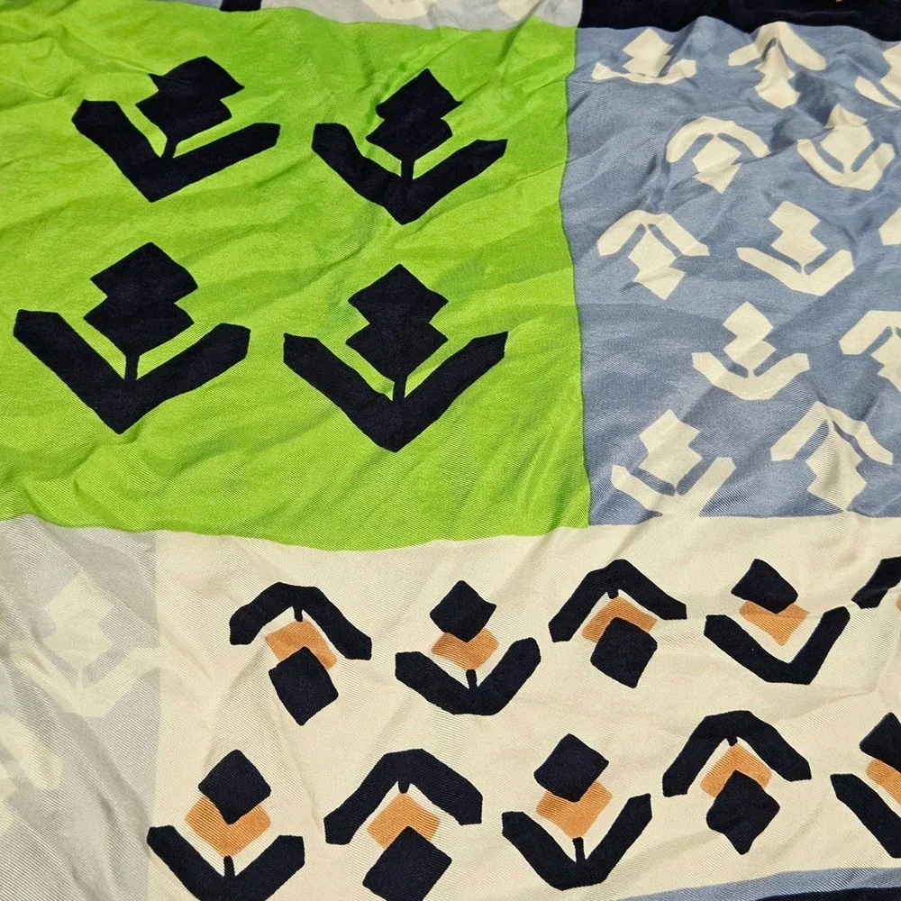 Christian Dior circa 1970 Silk Scarf Green Blue Geometric Abstract Square. EUC.
